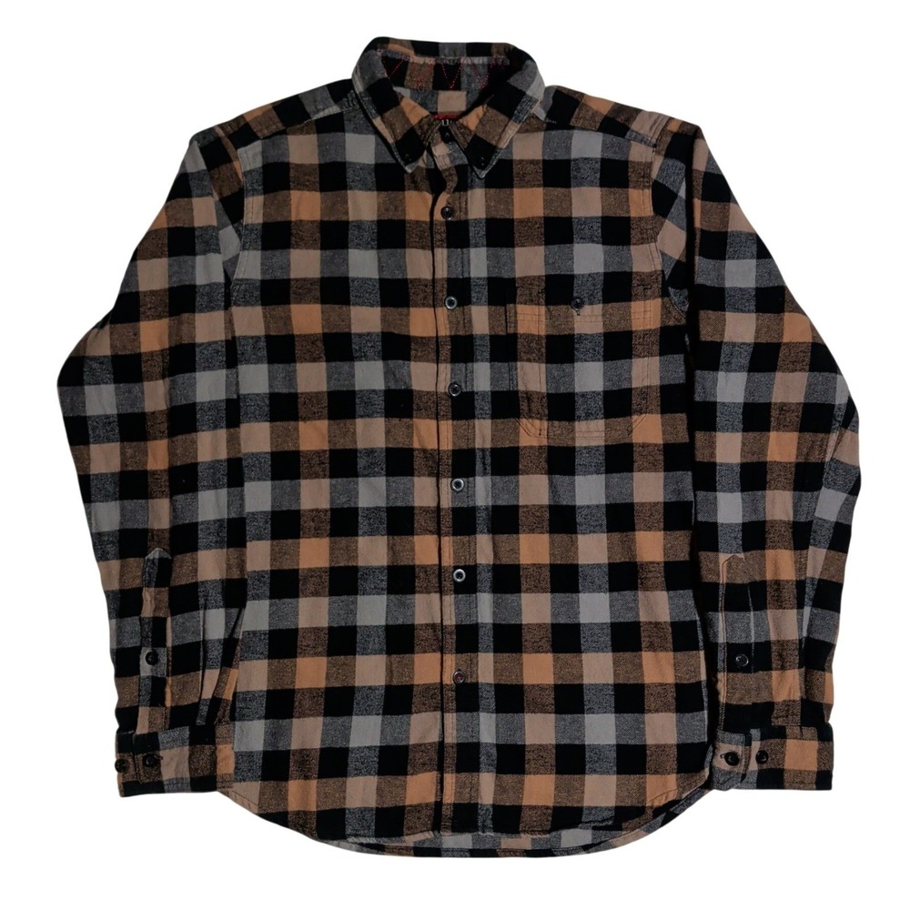 Woolly Shacket Flannel Shirt Mens Size M Brown Gray Wool Blend Outdoor Gorpcore